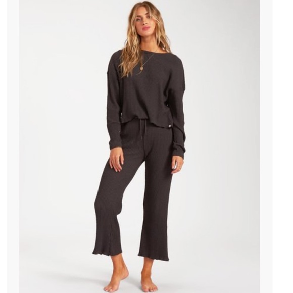 Billabong Pants - Billabong Come Through Rib Knit Lettuce Hem Lounge Pants S